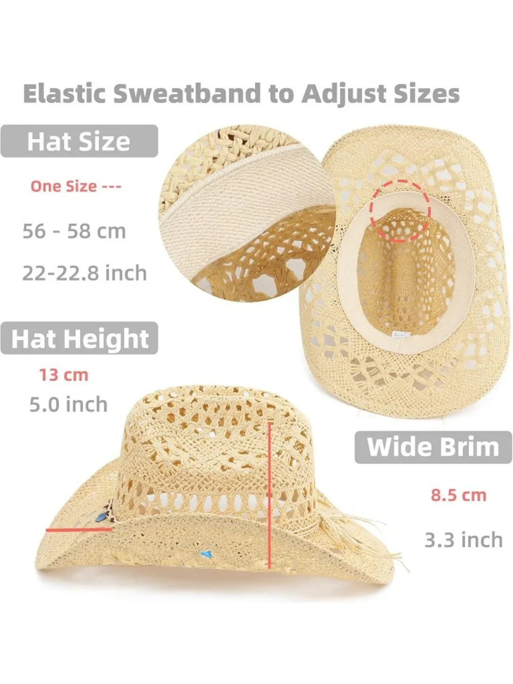 Men's Beige-m25 Straw Adjustable Wide Brim Sun Beach Western Cowgirl Cowboy Hat